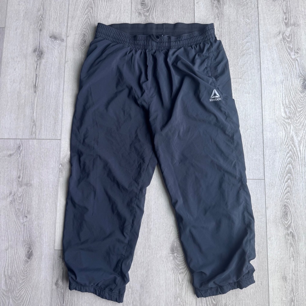 Reebok Mens Baggy Joggers Black Mesh Lined Athletic Track Pants MAA27115 Large